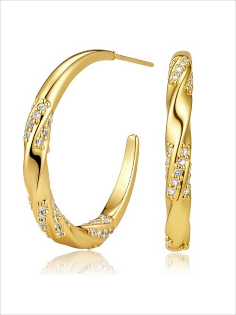 18K Gold Plated Twisted Hoop Earrings S925 Sterling Silver Post CZ Everyday